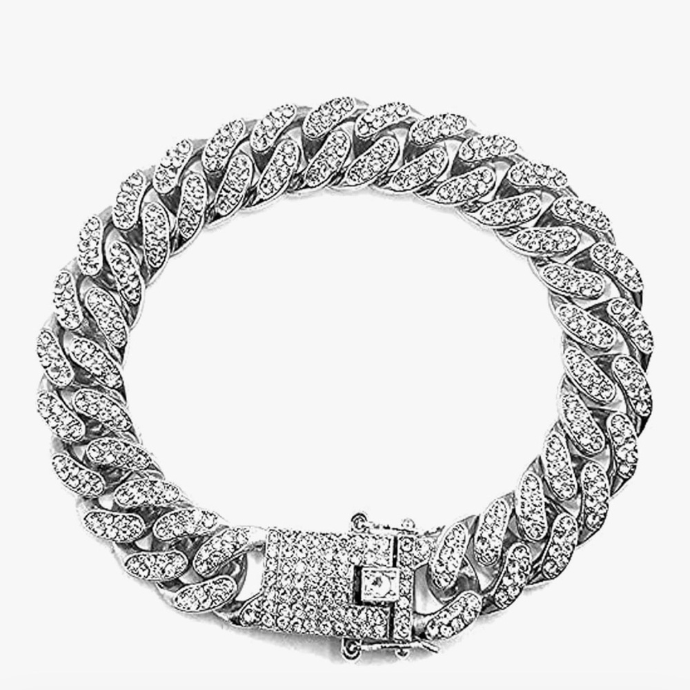 Silver Chain Bracelet with Rhinestones Unisex 7”